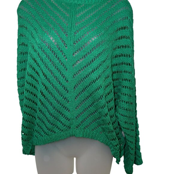 Sadie & Sage Emerald Open Knit Sweater Medium NWT Boho Crochet Pullover - Picture 4 of 7
